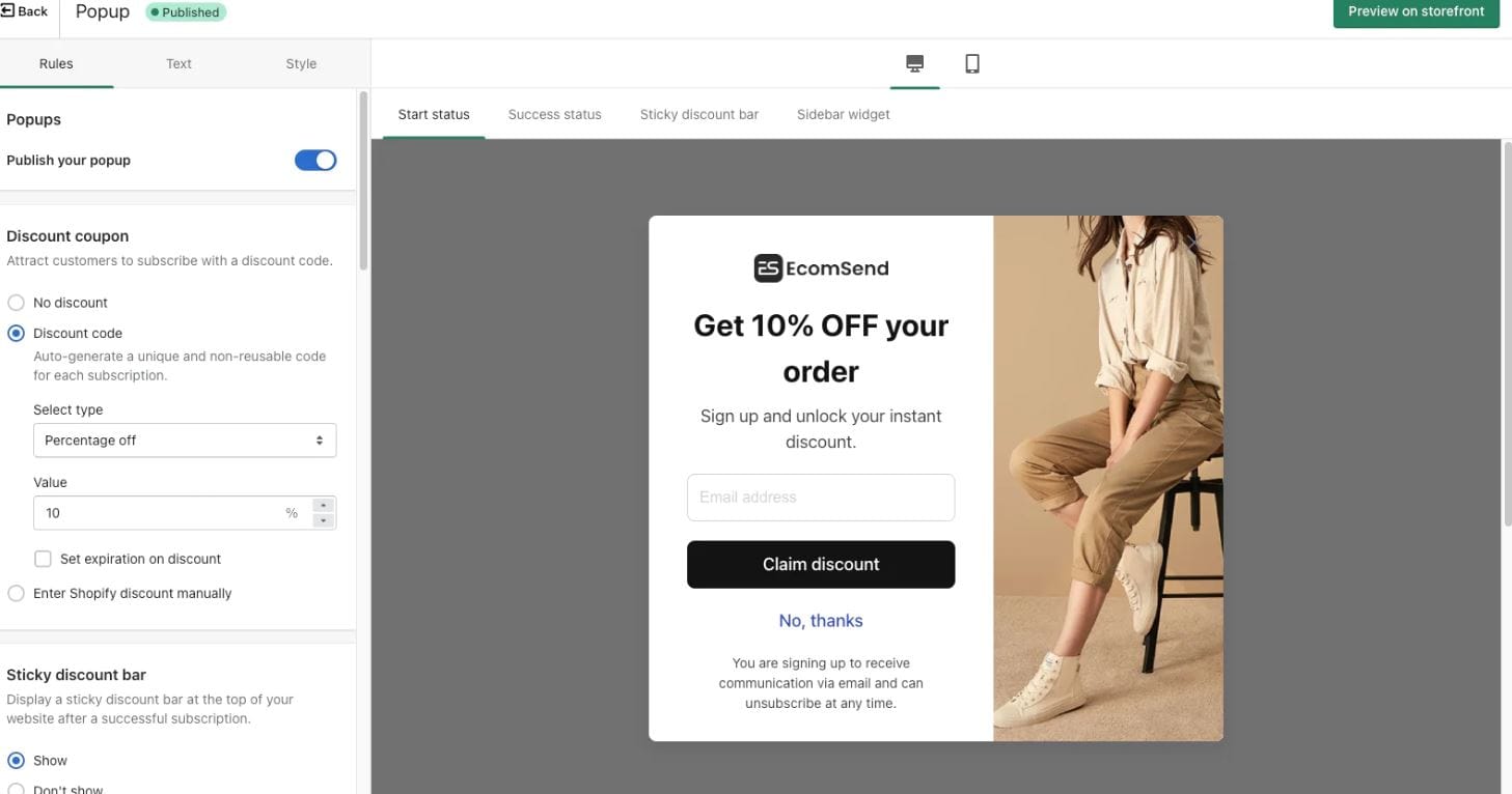 ecomsend shopify app email marketing