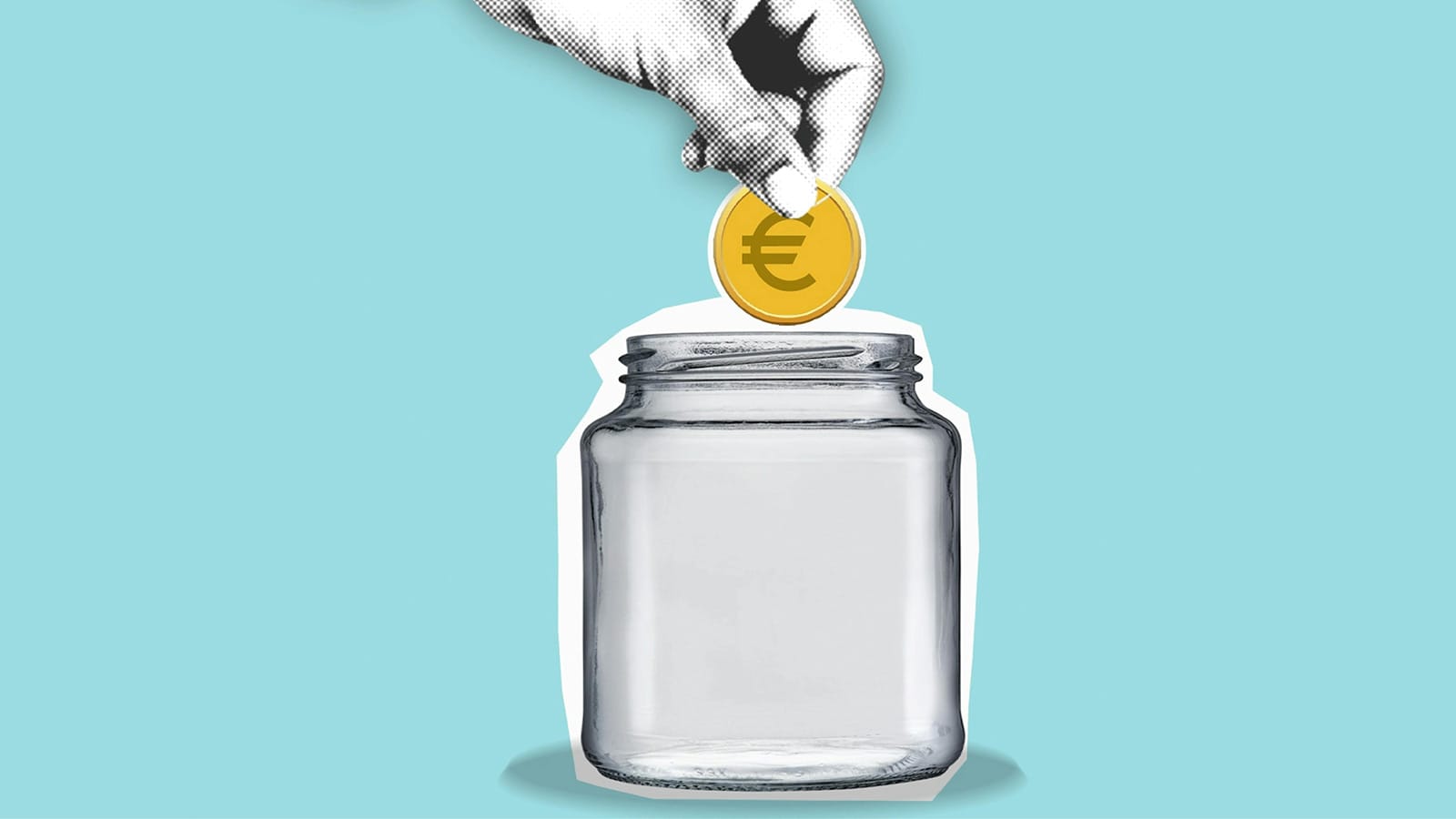 LTV gia eCommerce hand puts a coin in a jar in light blue backround
