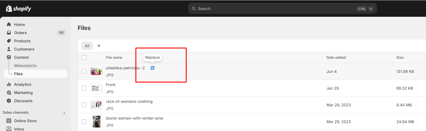 Screenshot από το Shopify Admin για τα product media στο Shopify