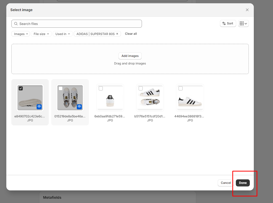Screenshot από το Shopify Admin για τα product media στο Shopify