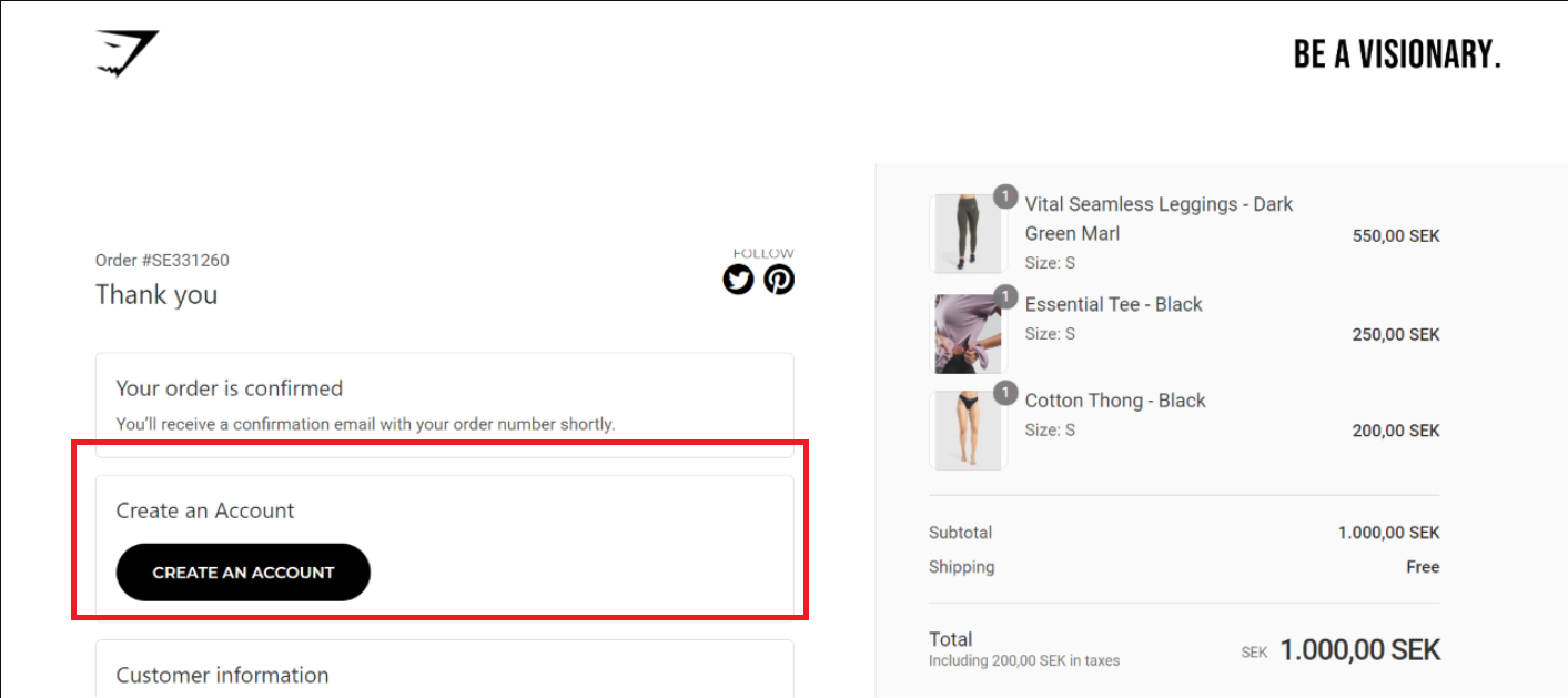Checkout page της Gymshark