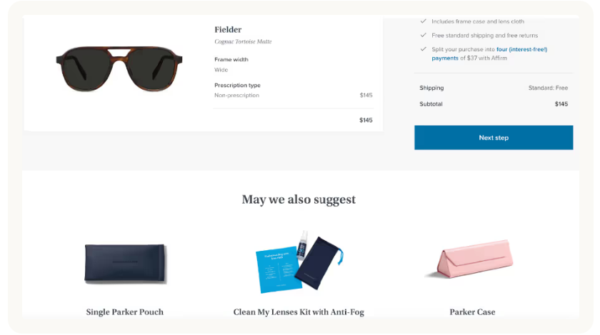 Παράδειγμα από upsell και cross-sell στο Shopify store