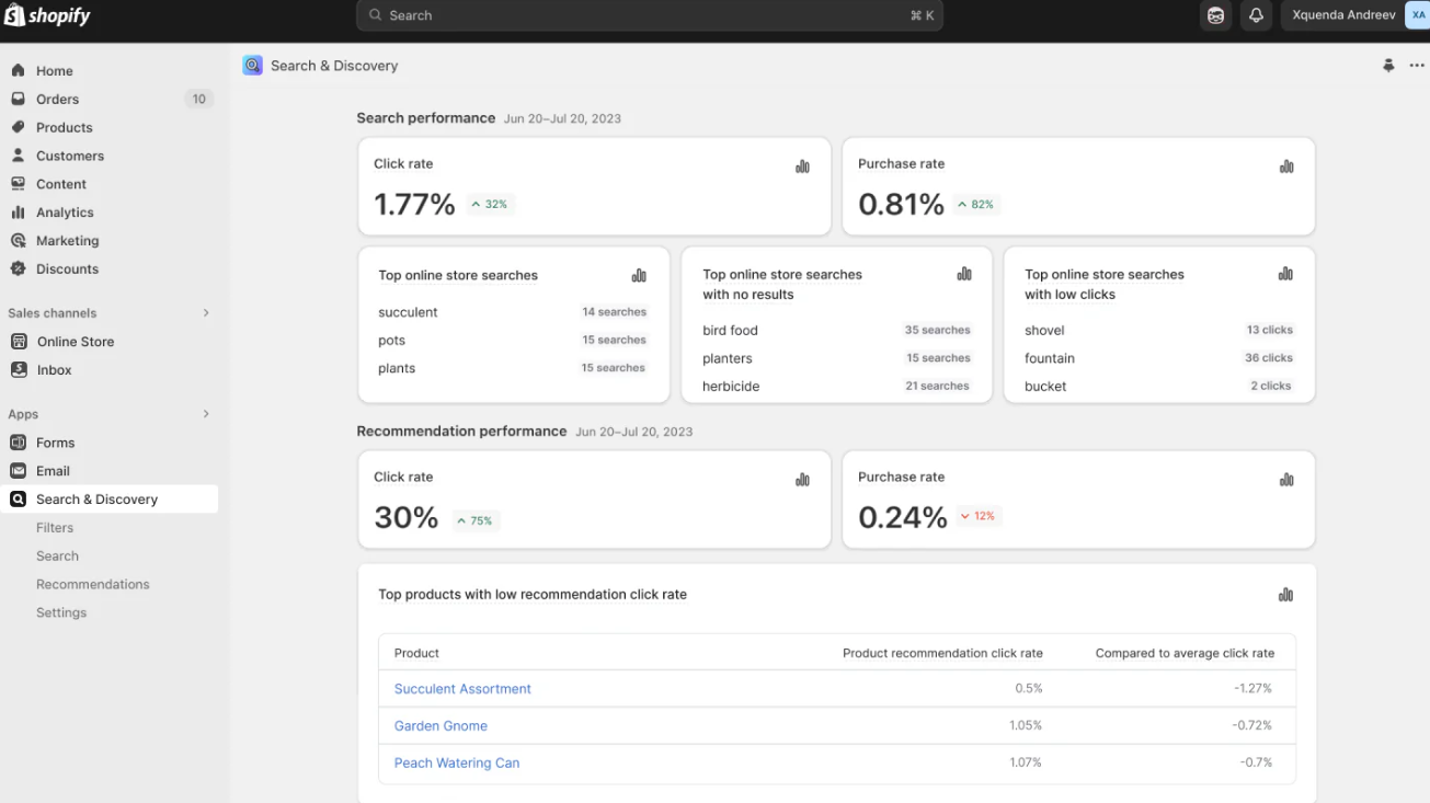  στιγμιότυπο εφαρμογής Shopify Search & Discovery