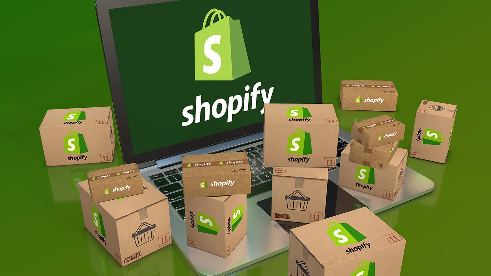 Λάπτοπ με κουτιά Shopify γύρω γύρω