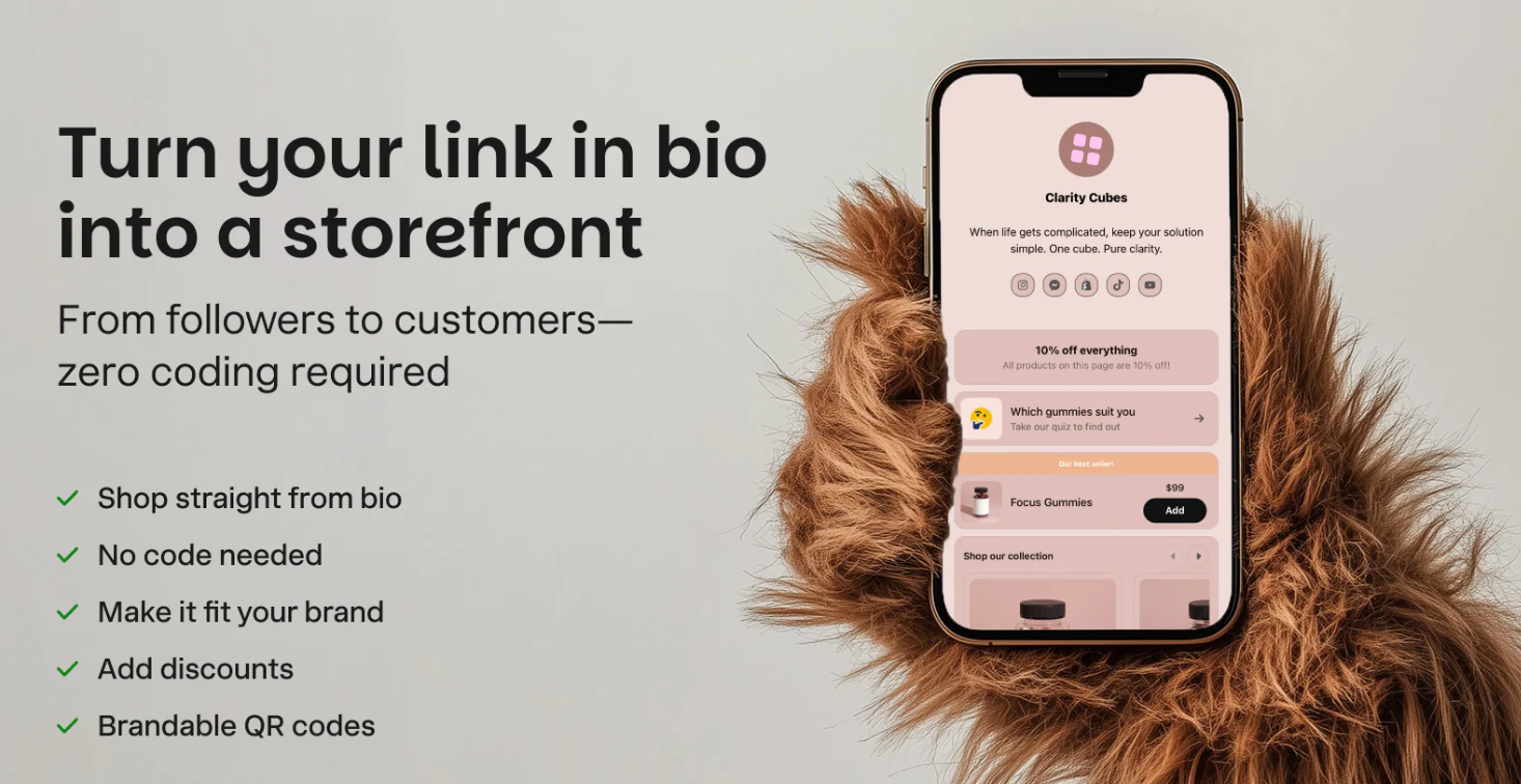 Screenshot από το LinkShop των link-in-bio Shopify apps