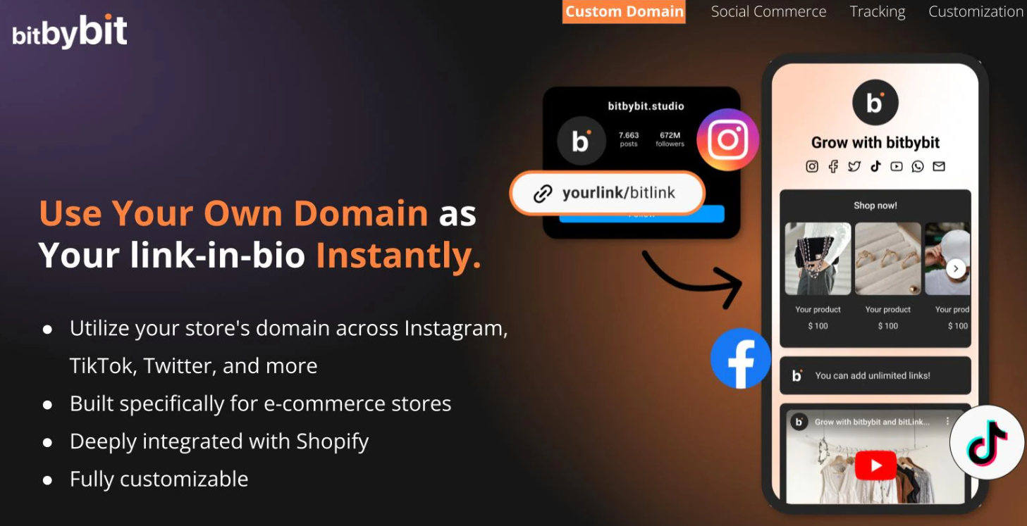Screenshot από το bitLink των link-in-bio Shopify apps