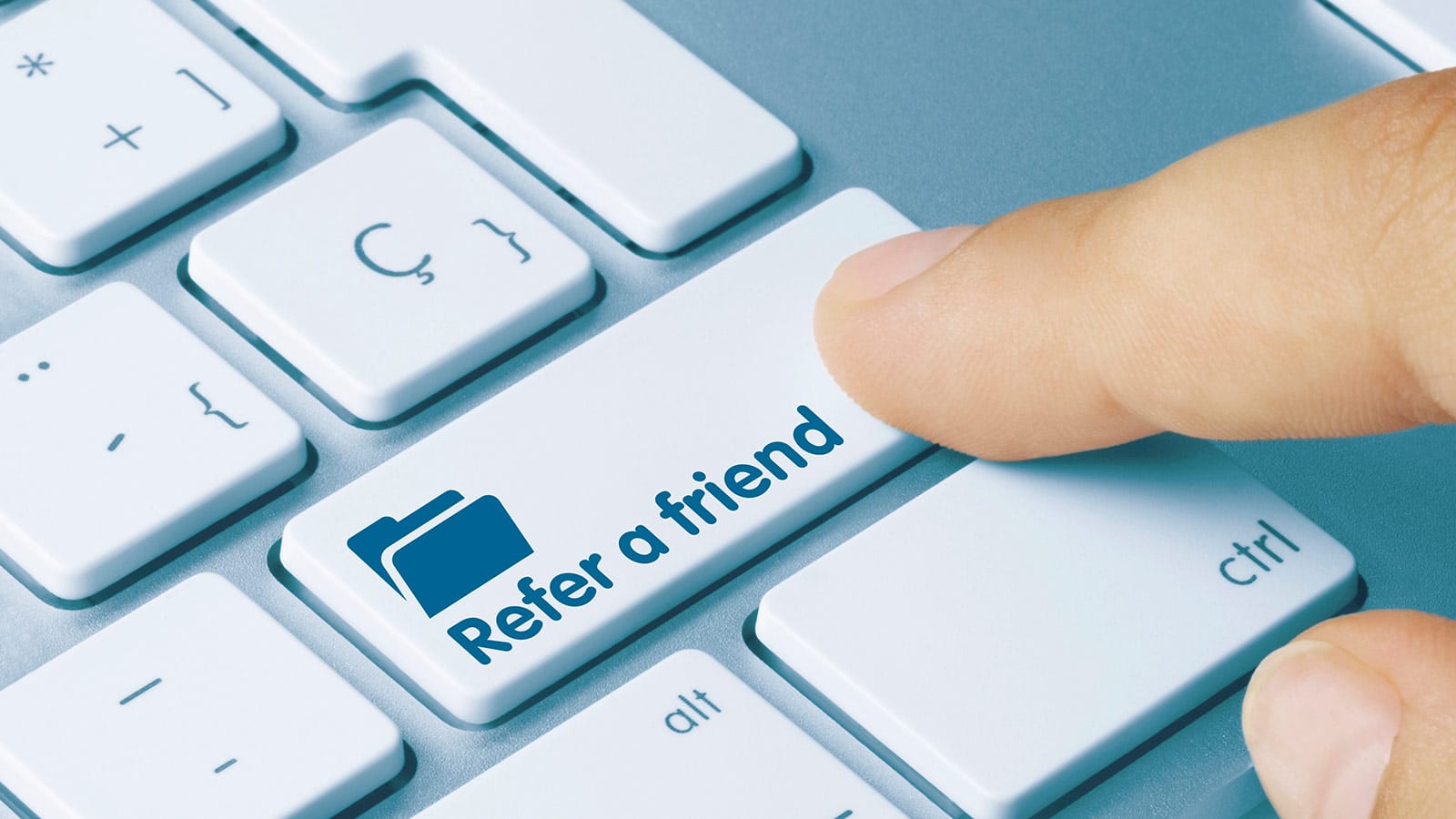 Κουμπί πληκτρολογίου με λεκτικό Refer a friend