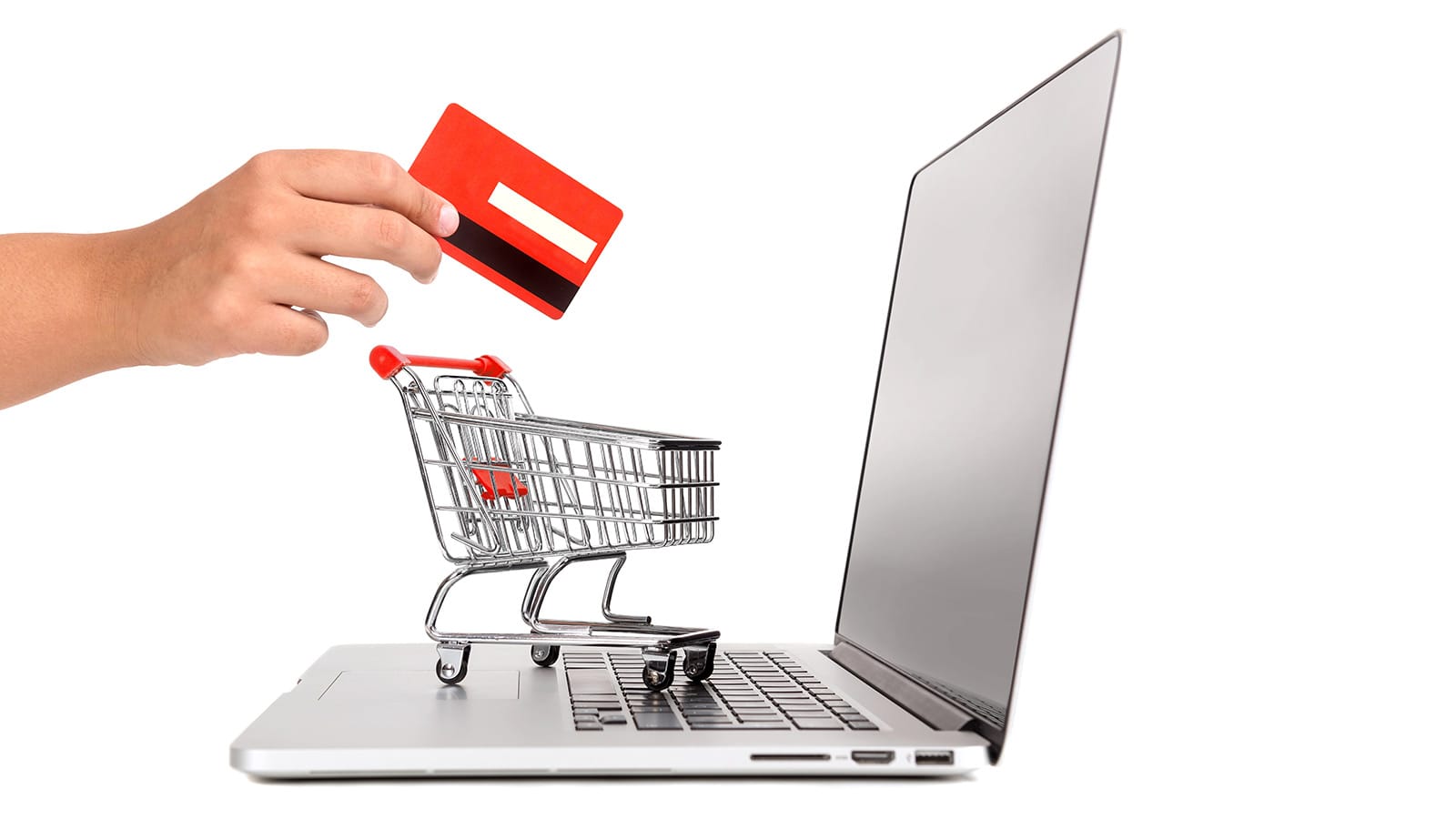 Λάπτοπ με καλαθάκι αγορών και κάρτα για online αγορές