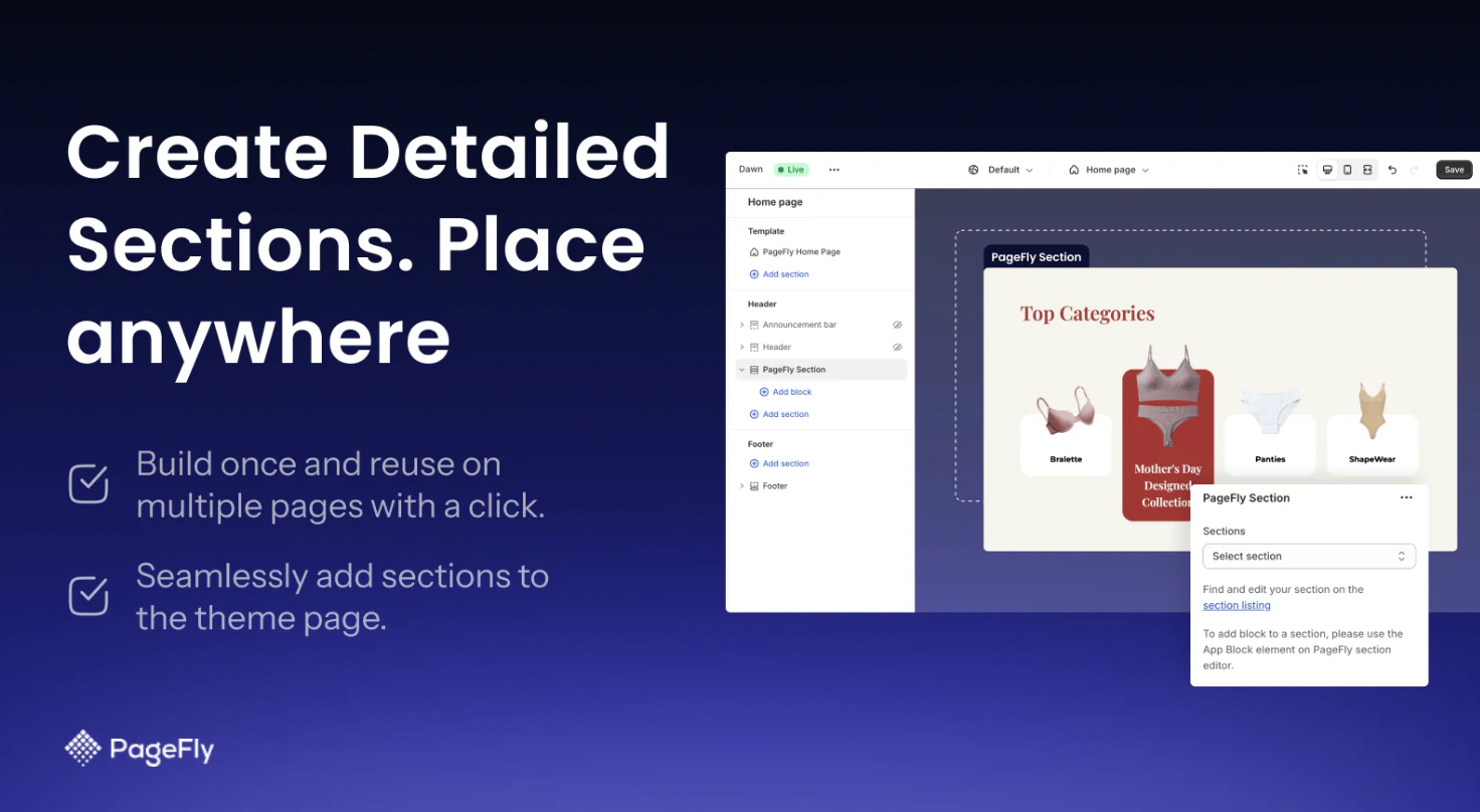 Παράδειγμα από το Page Fly στις Built For Shopify εφαρμογές