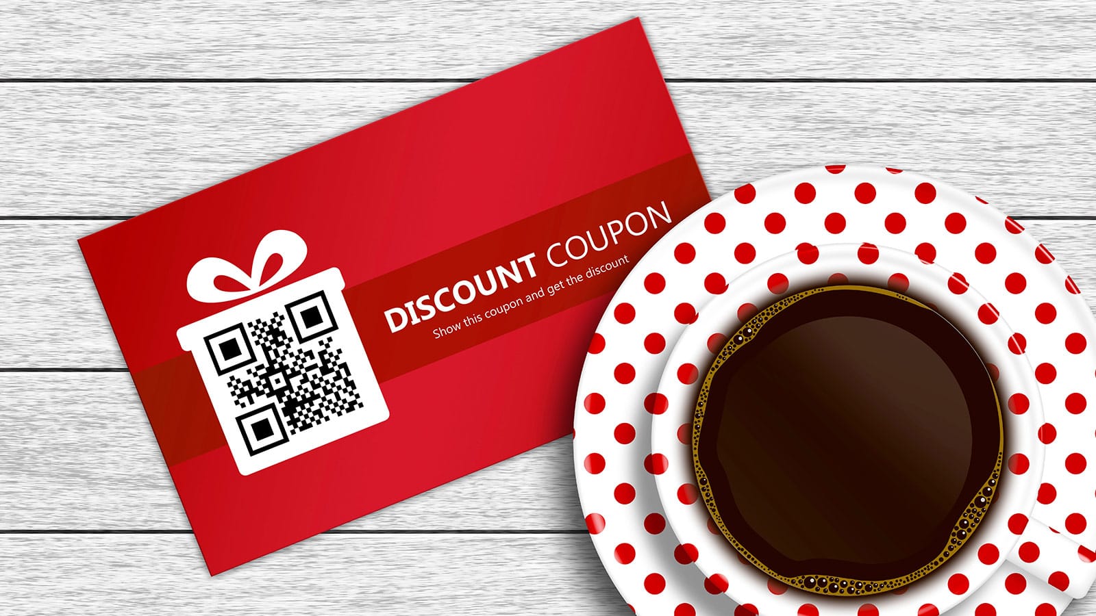 QR code σε κάρτα δίπλα σε φλυτζάνι καφέ