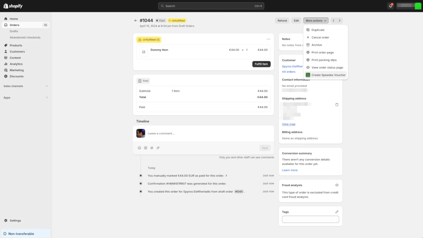 To Speedex courier voucher από τα Shopify apps για shipping