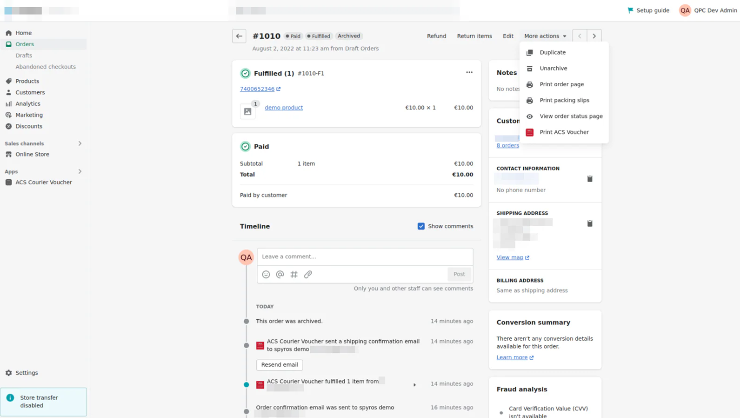 To ACS courrier voucher από τα Shopify apps για shipping