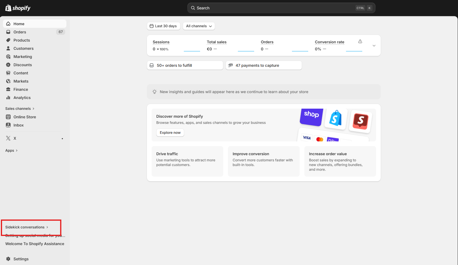 Screenshot από το Sidekick στο Shopify