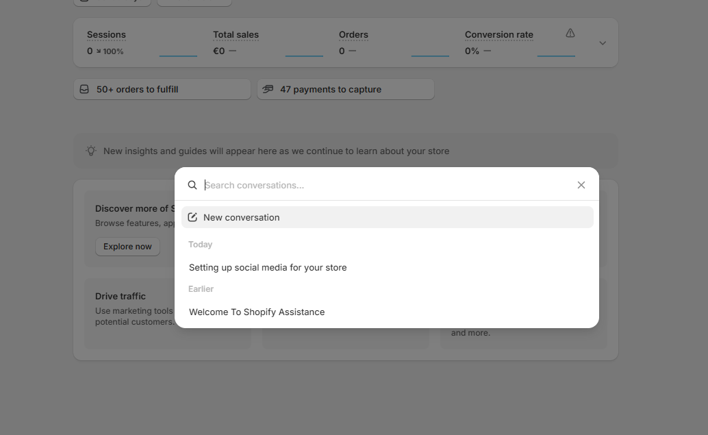 Screenshot από το Sidekick στο Shopify