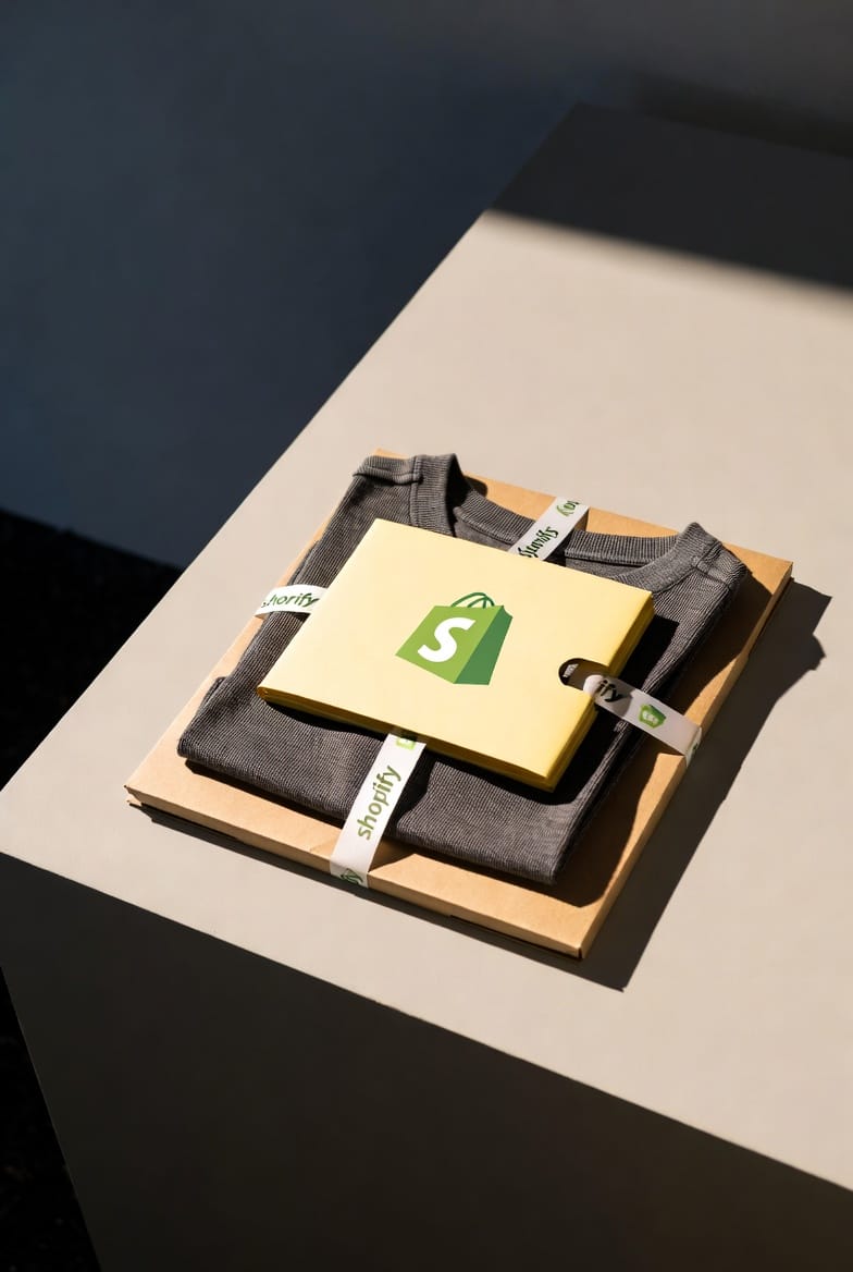 shopify για επιχειρήσεις logo πάνω σε μπλούζα για πακέτο