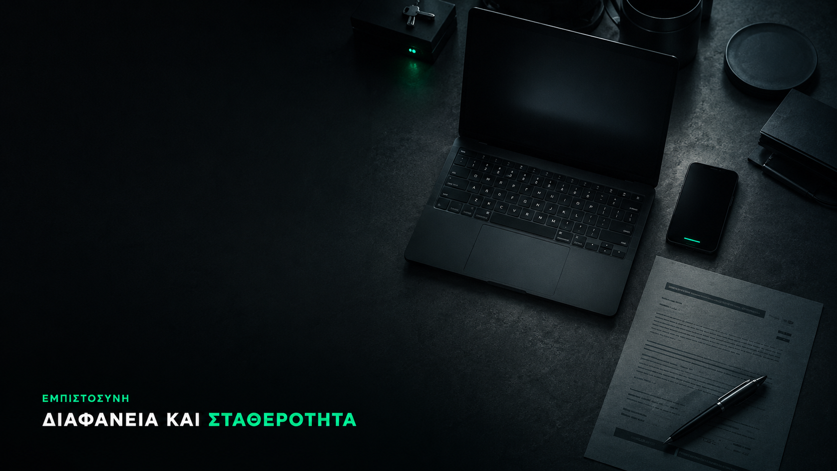Λαπτοπ και σημειωματάριο σε γραφείο