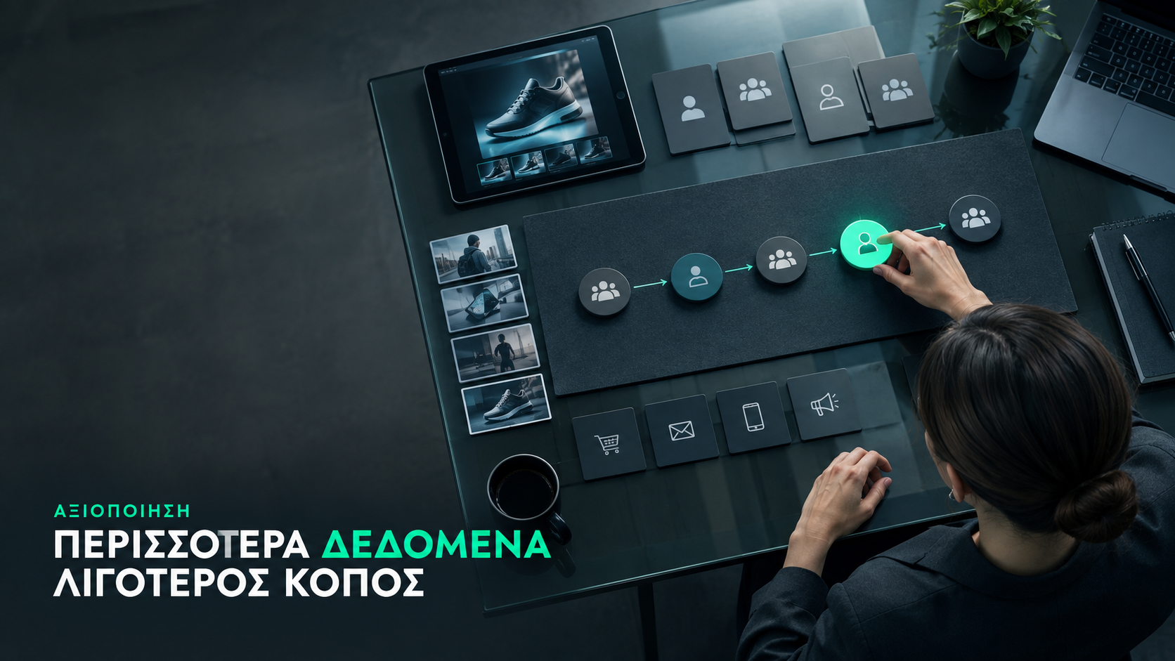 κουμπιά με άνθρωπο που τα πατάει για retargeting με Shopify Flow