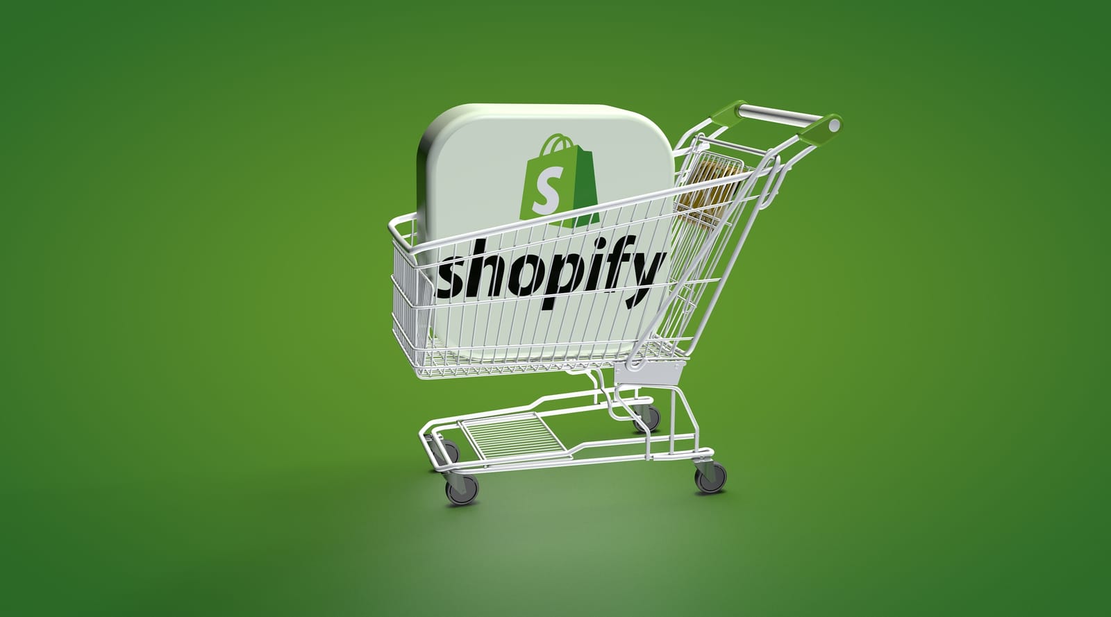 Καλάθι αγορών με το λογότυπο Shopify μέσα