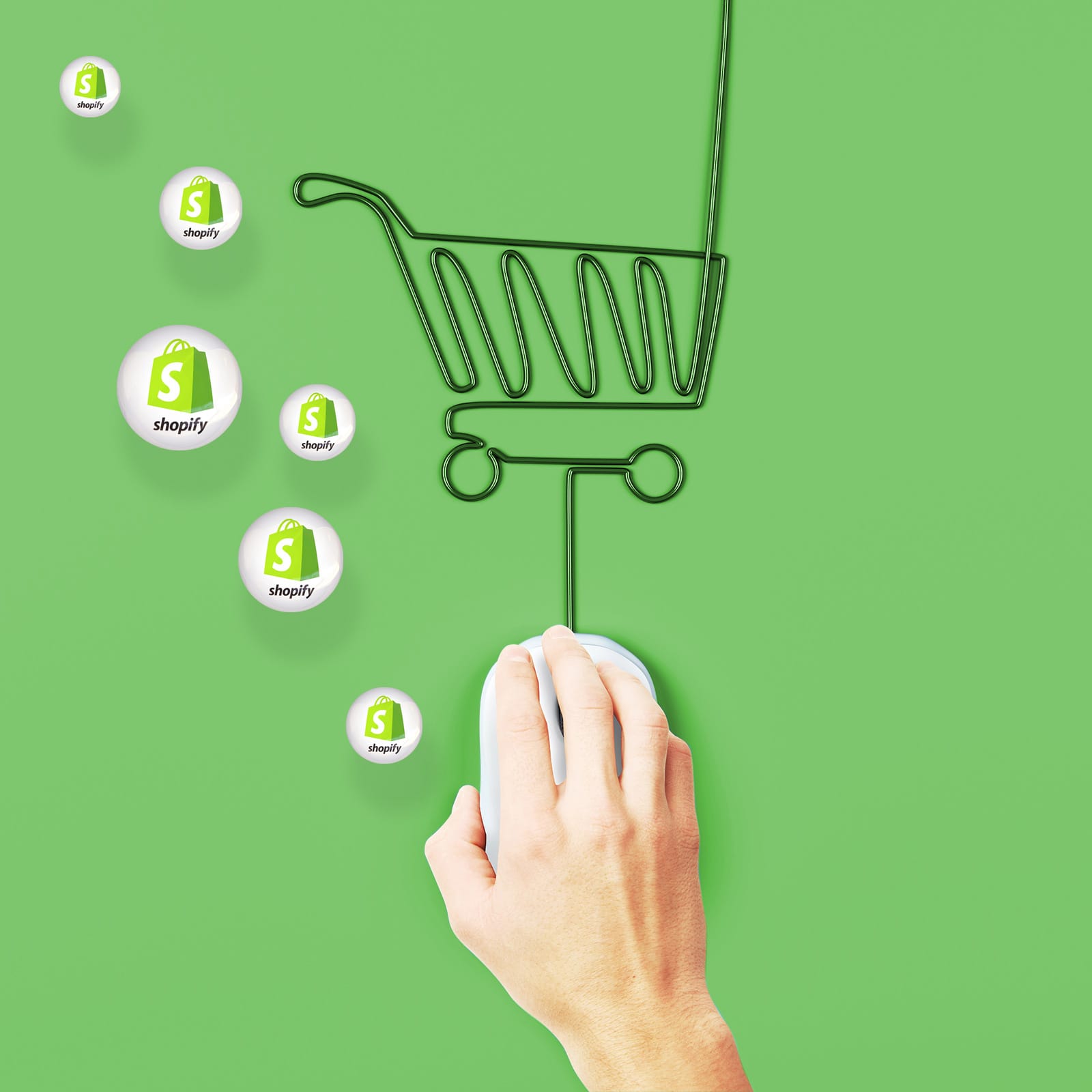 πράσινο φόντο shopify σύμβολα ανθρώπινο χέρι με ποντίκι 