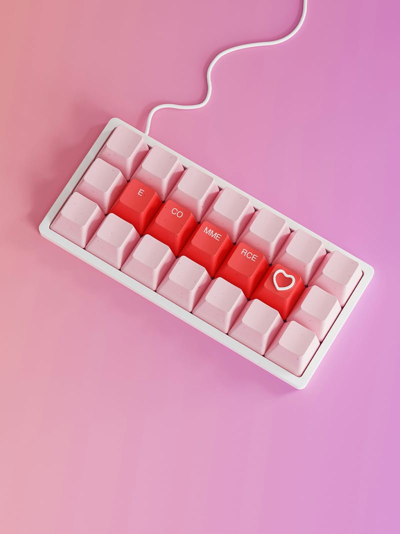 eCommerce copywriting pink heart keyboard ecommerce in pink