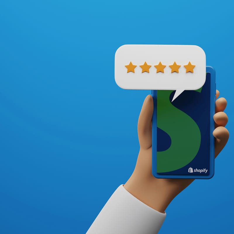 χέρι με κινητό για Shopify εφαρμογές για product reviews