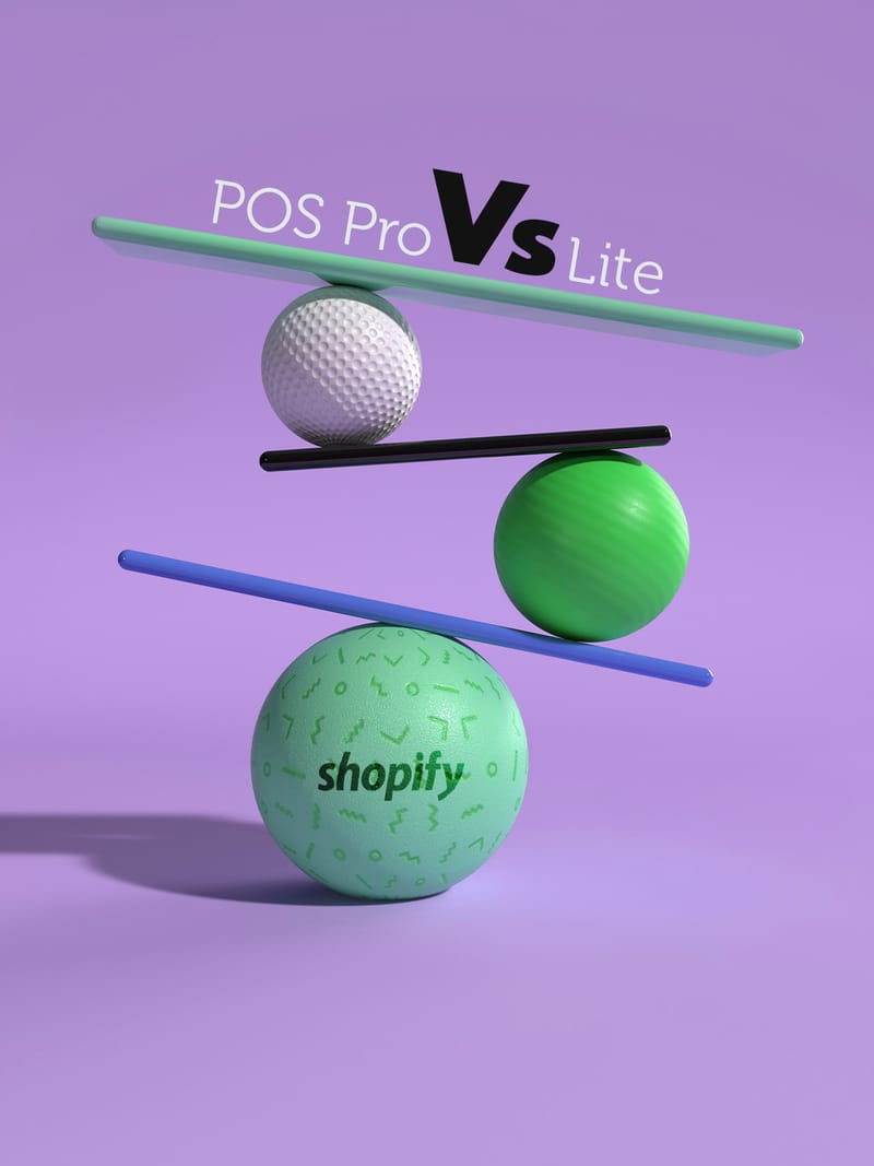 Μπάλες που ισορροπούν κάτω από το λεκτικό Shopify POS Pro Vs Lite